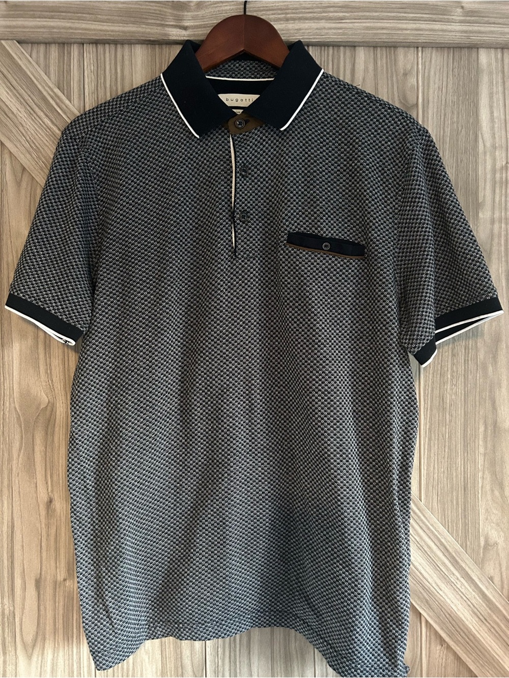 Bugatti Men’s Premium Cotton Micro-Pattern Polo Shirt - Large